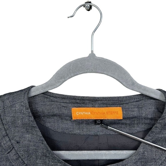 Cynthia Steffe Blazer Jacket Ruffled Trim 3/4 Sleeve 4 Button Gray Women Sz 10 - Picture 4 of 6